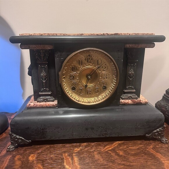 Antique 1897 Seth Thomas Adamantine Mantel Clock Black Faux Marble Case